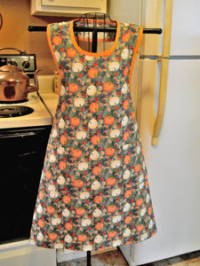 Women's Fall Thanksgiving Old Fashioned Pumpkin Apron in Teal size XL