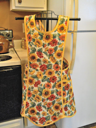 Fall Thanksgiving Old Fashioned Cross Back No Tie Apron with Sunflowers in XL