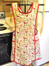 Load image into Gallery viewer, Christmas Crossover No Tie Old Fashioned Apron with Cardinals and Holly size Medium