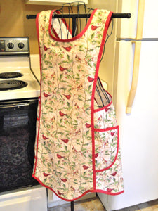 Christmas Crossover No Tie Old Fashioned Apron with Cardinals and Holly size Medium