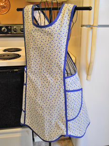 Women's Crossover No Tie Old Fashioned Apron with Little Blue Flowers size XL