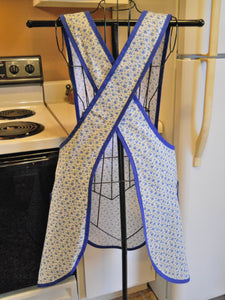 Women's Crossover No Tie Old Fashioned Apron with Little Blue Flowers size XL
