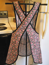 Load image into Gallery viewer, Plus Size No Tie Crossover Apron in Black and Pink Floral size 4XL