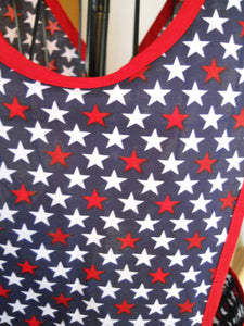 Crossover No Tie Old Fashioned Apron in Red White and Blue with Stars size Large