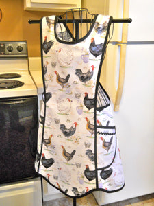 Vintage Style Crossover No Tie Apron with Roosters size Medium