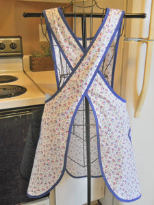 Vintage Style Crossover No Tie Apron in Blue size Medium