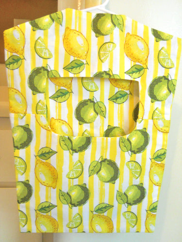 Vintage Style Clothespin Bag with Lemon and Limes and Yellow Stripes