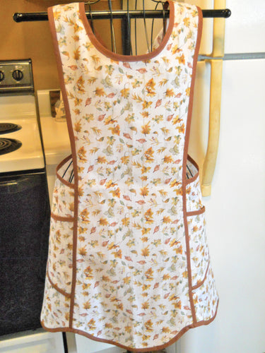 Fall Thanksgiving Old Fashioned Cross Back No Tie Apron with Autumn Leaves in Medium