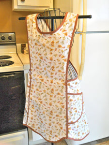 Fall Thanksgiving Old Fashioned Cross Back No Tie Apron with Autumn Leaves in Medium