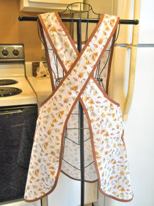 Fall Thanksgiving Old Fashioned Cross Back No Tie Apron with Autumn Leaves in Medium