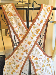 Fall Thanksgiving Old Fashioned Cross Back No Tie Apron with Autumn Leaves in Medium