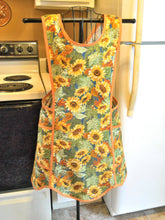 Load image into Gallery viewer, Fall Thanksgiving Old Fashioned Cross Back No Tie Apron with Sunflowers in XL