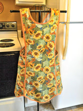 Load image into Gallery viewer, Fall Thanksgiving Old Fashioned Cross Back No Tie Apron with Sunflowers in XL