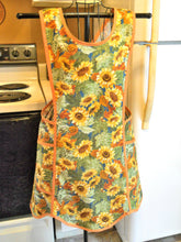 Load image into Gallery viewer, Fall Thanksgiving Old Fashioned Cross Back No Tie Apron with Sunflowers in XL