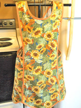 Load image into Gallery viewer, Fall Thanksgiving Old Fashioned Cross Back No Tie Apron with Sunflowers in XL