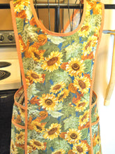 Load image into Gallery viewer, Fall Thanksgiving Old Fashioned Cross Back No Tie Apron with Sunflowers in XL