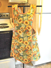 Load image into Gallery viewer, Fall Thanksgiving Old Fashioned Cross Back No Tie Apron with Sunflowers in XL