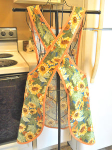 Fall Thanksgiving Old Fashioned Cross Back No Tie Apron with Sunflowers in XL