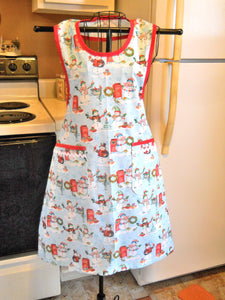 Christmas Old Fashioned Grandma Style Apron with Snowmen and Mailboxes in Large