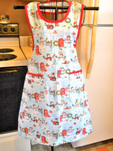 Load image into Gallery viewer, Christmas Old Fashioned Grandma Style Apron with Snowmen and Mailboxes in Large