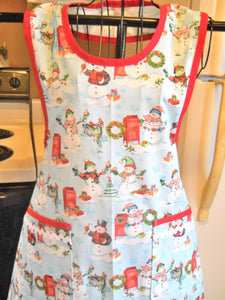 Christmas Old Fashioned Grandma Style Apron with Snowmen and Mailboxes in Large