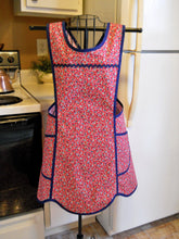 Load image into Gallery viewer, Old Fashioned Grandma Style Crossover No Tie Apron in Red and Navy Calico Floral Size XL