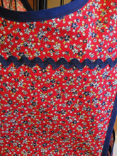 Load image into Gallery viewer, Old Fashioned Grandma Style Crossover No Tie Apron in Red and Navy Calico Floral Size XL