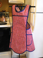 Load image into Gallery viewer, Old Fashioned Grandma Style Crossover No Tie Apron in Red and Navy Calico Floral Size XL