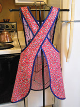 Load image into Gallery viewer, Old Fashioned Grandma Style Crossover No Tie Apron in Red and Navy Calico Floral Size XL