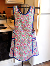 Load image into Gallery viewer, Old Fashioned Grandma Style Crossover No Tie Apron in Navy and Pink Floral Size XL
