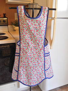 Old Fashioned Grandma Style Crossover No Tie Apron in Navy and Pink Floral Size XL