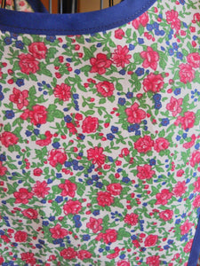Old Fashioned Grandma Style Crossover No Tie Apron in Navy and Pink Floral Size XL