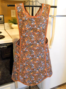 Fall Thanksgiving Old Fashioned Cross Back No Tie Apron with Fall Leaves in XL