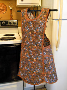 Fall Thanksgiving Old Fashioned Cross Back No Tie Apron with Fall Leaves in XL