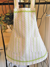 Load image into Gallery viewer, Girl&#39;s Chevron and Polka Dot Apron in Lime Green in 5-6