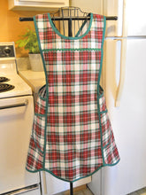 Load image into Gallery viewer, Christmas Plaid Rustic Style No Tie Crossover Apron in Red and Green Tartan Plaid in Large