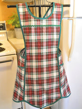 Load image into Gallery viewer, Christmas Plaid Rustic Style No Tie Crossover Apron in Red and Green Tartan Plaid in Large