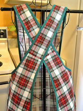 Load image into Gallery viewer, Christmas Plaid Rustic Style No Tie Crossover Apron in Red and Green Tartan Plaid in Large